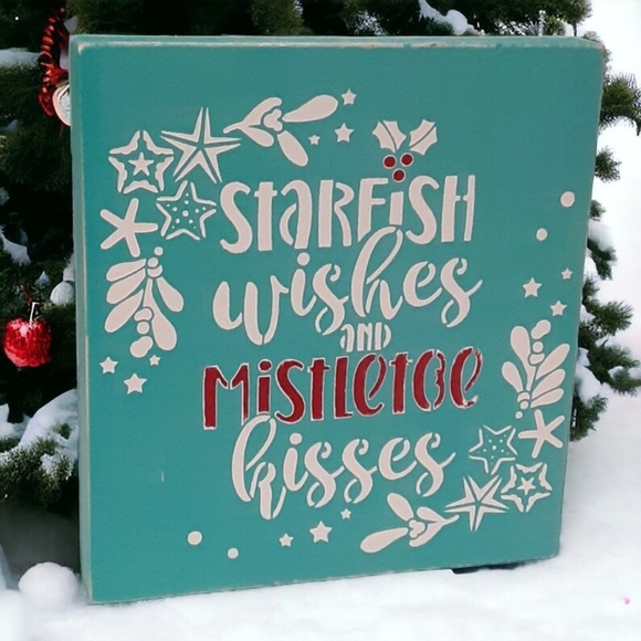 Coastal Christmas Wood Sign 6" Painted Beach Ocean Tiered Tray Shelf Sitter - Picture 12 of 13